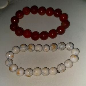 2 Semi-Precious Gemstone Bracelets Unisex Healing Crystal Stone Round Beaded